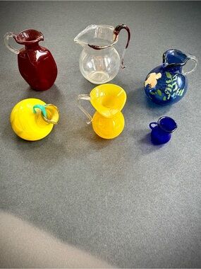Vintage Collection: 6 Handblown Miniature Art Glass Pitchers